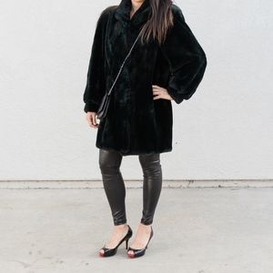 Black-Green Beaver Fur Coat Size S